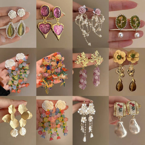 Silver needle diamond crystal pearl earrings retro light luxury style  lucky bags--open ib live